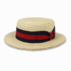 Men's Straw Boater Hat Skimmer Barbershop Sailor Authentic